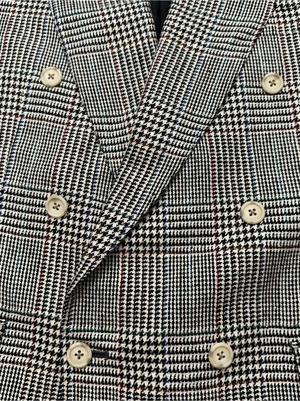 VTG 90s Blazer Jacket Double Breasted Silk Made Japan Houndstooth Gray Mens 42R